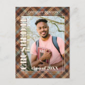 ブルーブラウンタータンチェックプレイド卒業発表 ポストカード (正面)