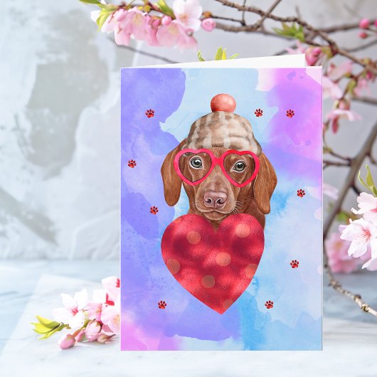 ブルーブラウンダッシュントのバレンタインデーのギフトドッグ カード