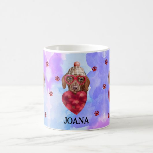 ブルーブラウンダッシュントのバレンタインデーのギフトドッグ コーヒーマグカップ (中央)
