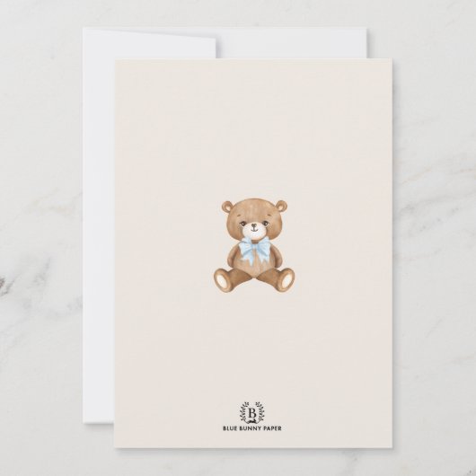 ブルーブラウンテディベアとバルーン男の子誕生日I 招待状 (裏面)