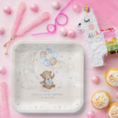 ブルーブラウンテディベアバルーンムーンスターズ男の赤ちゃん ペーパープレート (パーティー)