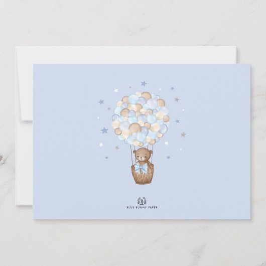 ブルーブラウンテディベアバルーン誕生日ボーイフォト 招待状 (裏面)