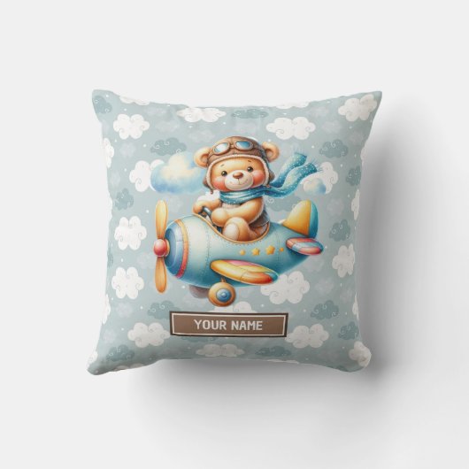 ブルーブラウンテディベアベビー用生まれたばかりの枕 クッション (裏面)