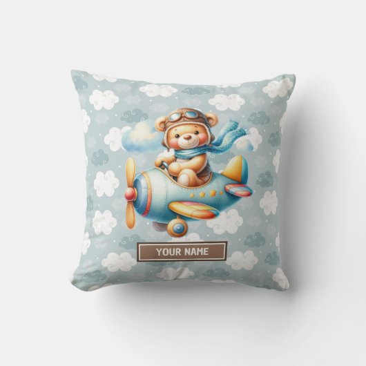 ブルーブラウンテディベアベビー用生まれたばかりの枕 クッション (正面)