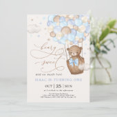 ブルーブラウンテディベアホットエアバルーンボーイ誕生日 招待状 (スタンド正面)