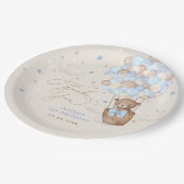 ブルーブラウンテディベアホットエアバルーン誕生日ボーイ ペーパープレート (アングル)