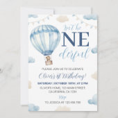 ブルーブラウンテディベアボーイ誕生日招待状 招待状 (正面)