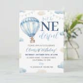 ブルーブラウンテディベアボーイ誕生日招待状 招待状 (スタンド正面)