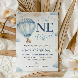 ブルーブラウンテディベアボーイ誕生日招待状 招待状