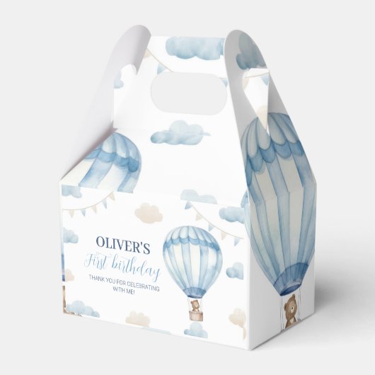 ブルーブラウンテディベア誕生日お願いボックス フェイバーボックス (正面サイド)