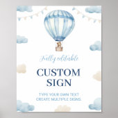 ブルーブラウンテディベア誕生日カスタムテーブルサイン ポスター (正面)