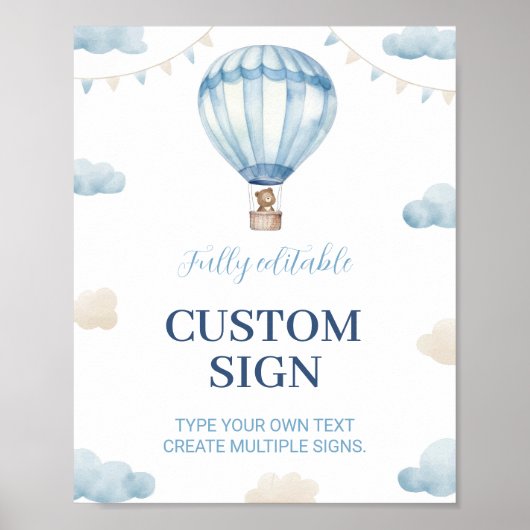 ブルーブラウンテディベア誕生日カスタムテーブルサイン ポスター (正面)