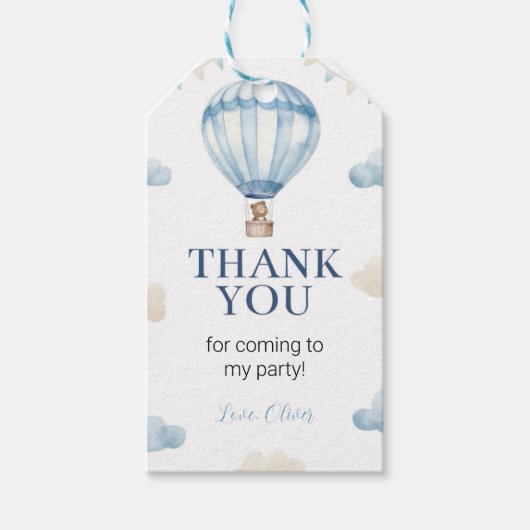 ブルーブラウンテディベア誕生日サンキューユーラベル ギフトタグ (正面)