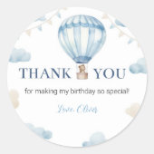 ブルーブラウンテディベア誕生日ステッカーラベルパーティー ラウンドシール (正面)