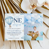 ブルーブラウンテディベア誕生日写真招待状 招待状