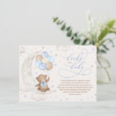 ブルーブラウンテディベア風船ブックス男の赤ちゃん エンクロージャーカード (スタンド正面)