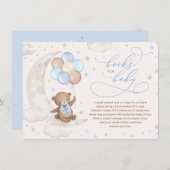 ブルーブラウンテディベア風船ブックス男の赤ちゃん エンクロージャーカード (正面/裏面)