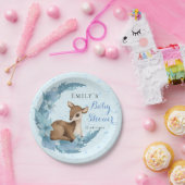 ブルーブラウンバンビハーフムーンフラワーズダスト男の赤ちゃん ペーパープレート (パーティー)