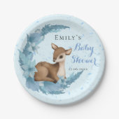 ブルーブラウンバンビハーフムーンフラワーズダスト男の赤ちゃん ペーパープレート (正面)