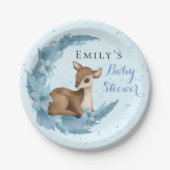 ブルーブラウンバンビハーフムーンフラワーズダスト男の赤ちゃんP ペーパープレート (正面)