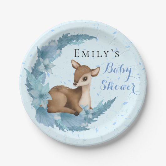 ブルーブラウンバンビハーフムーンフラワーズダスト男の赤ちゃんP ペーパープレート (正面)