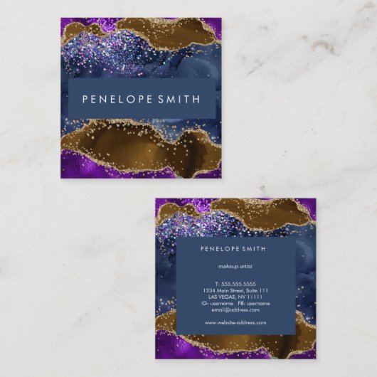 ブルーブラウンパープルアゲート抽象芸術 スクエア名刺 (正面/裏面)