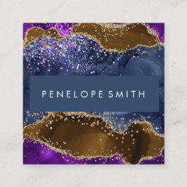 ブルーブラウンパープルアゲート抽象芸術 スクエア名刺