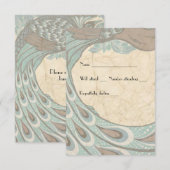 ブルーブラウンフェードヴィンテージ孔雀rsvp 出欠カード (正面/裏面)