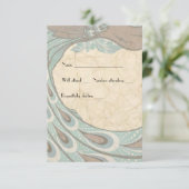 ブルーブラウンフェードヴィンテージ孔雀rsvp 出欠カード (スタンド正面)