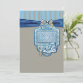 ブルーブラウンブティー男の赤ちゃんシャワー 招待状 (スタンド正面)