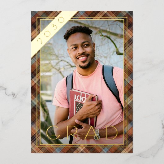 ブルーブラウンプライド金箔の卒業発表 箔招待状 (正面)