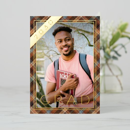 ブルーブラウンプライド金箔の卒業発表 箔招待状 (立ち正面)