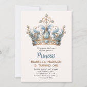 ブルーブラウンプリンセスクラウン1st誕生日パーティー 招待状 (正面)