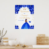 ブルーブラウンヘアプリンセス誕生日歓迎 ポスター (キッチン)