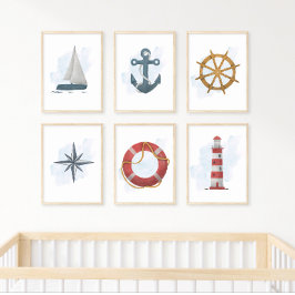 ブルーブラウンヘルムシップズホイール航海の海テーマ ポスター