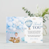 ブルーブラウンベアーボーイ誕生日写真サンキューカード サンキューカード (スタンド正面)