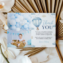 ブルーブラウンベアーボーイ誕生日写真サンキューカード サンキューカード