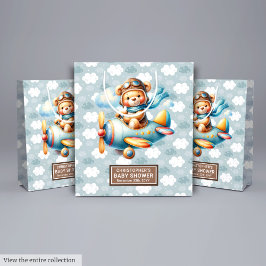 ブルーブラウンベア赤ちゃんシャワー抱き枕名 ミディアムペーパーバッグ