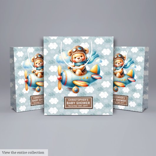 ブルーブラウンベア赤ちゃんシャワー抱き枕名 ミディアムペーパーバッグ