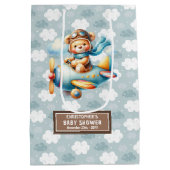 ブルーブラウンベア赤ちゃんシャワー抱き枕名 ミディアムペーパーバッグ (裏面)