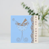 ブルーブラウンベビーカーブルーブラウン男の赤ちゃんシャワー 招待状 (スタンド正面)