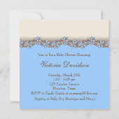 ブルーブラウンベビーカーブルーブラウン男の赤ちゃんシャワー 招待状 (裏面)