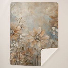 ブルーブラウンベージュファームハウスフローラ シェルパブランケット