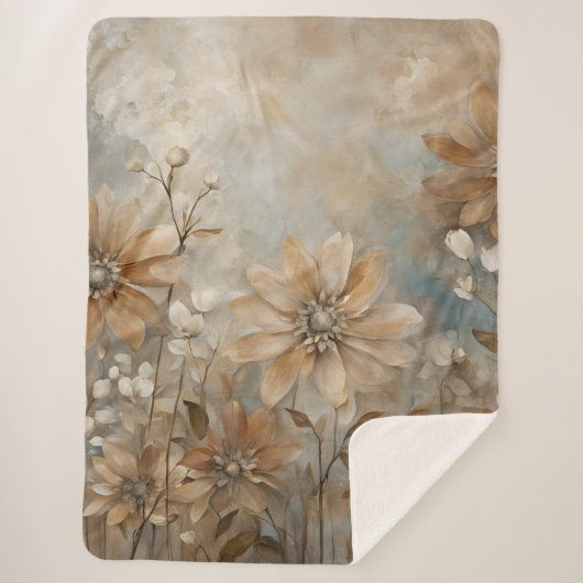 ブルーブラウンベージュファームハウスフローラ シェルパブランケット (正面)