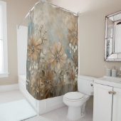 ブルーブラウンベージュファームハウスフローラ シャワーカーテン (インサイチュ)