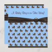 ブルーブラウンボウタイベビーキャリッジボーイシャワー 招待状 (正面/裏面)