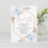 ブルーブラウンボホパンパスグラススウィート16誕生日 招待状 (スタンド正面)