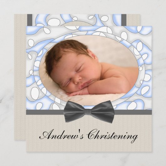 ブルーブラウンボーイズ写真《キリスト教》洗礼式や命名式 招待状 (正面/裏面)