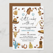 ブルーブラウンボーイズ小さなカウボーイベビーシャワー 招待状 (正面/裏面)