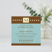 ブルーブラウンモノグラムアールデコ結婚式招待状 招待状 (スタンド正面)